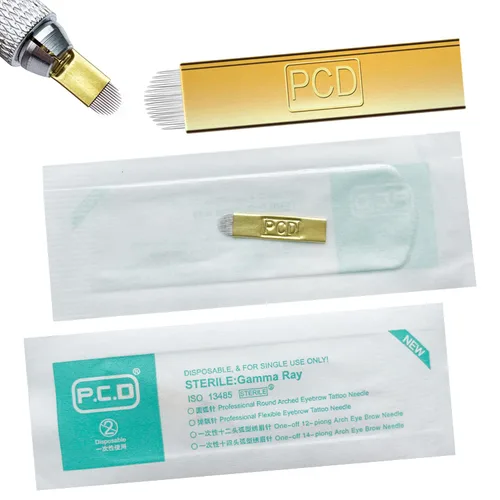 Miniatura 16 de S7 30 agujas de microblading con 0.008 in de diámetro, agujas de tatuaje manual de cejas de maquillaje permanente, hojas de microblading - azul 7