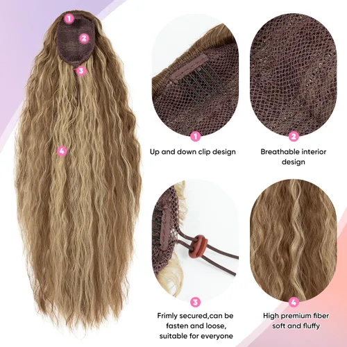 Miniatura 5 de Extensión de cola de caballo con cordón de 26 pulgadas de largo, esponjoso, ondulado, para mujeres negras, extensiones de cabello rizado para uso
