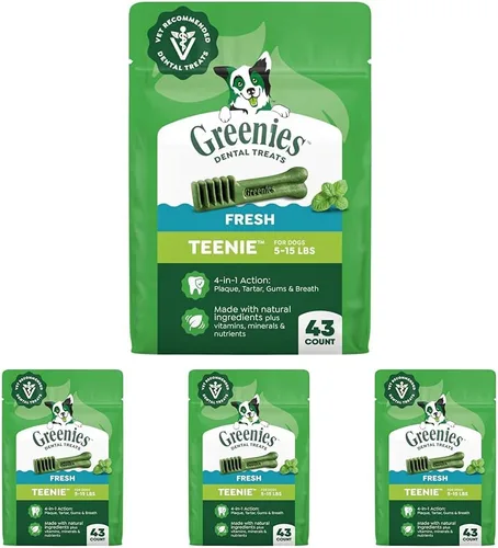 Miniatura 17 de Greenies Golosinas dentales naturales para perros adultos recomendadas por veterinarios, tamaño Teenie, sabor a arándano azul, paquete de 12 oz., 43