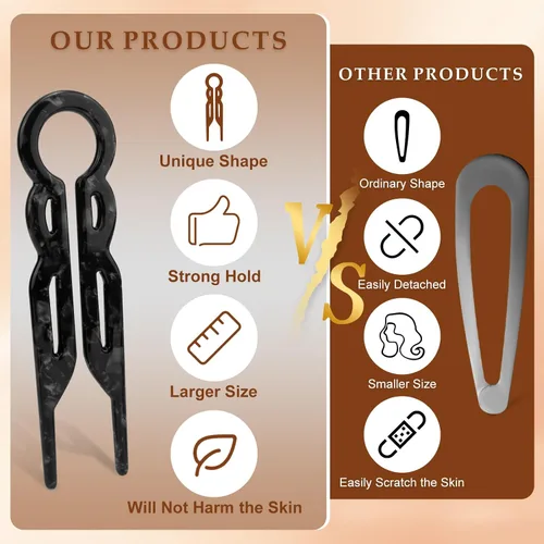 Miniatura 5 de 4 horquillas francesas en forma de U para moños, elegantes pinzas de peinado para mujeres y niñas, sujeción segura para cabello grueso y largo