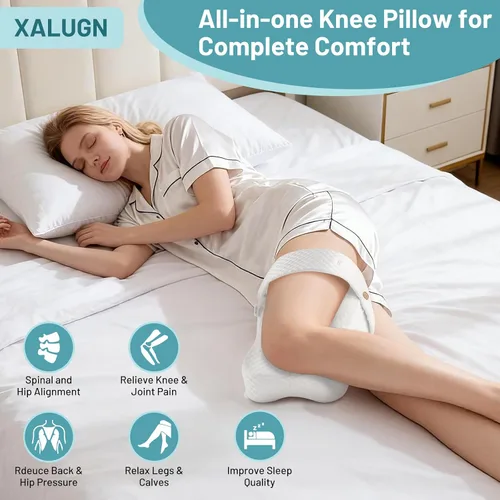 Miniatura 6 de Almohada de rodilla para personas que duermen de lado Alineación de columna vertebral y soporte de cadera con espuma viscoelástica ajustable