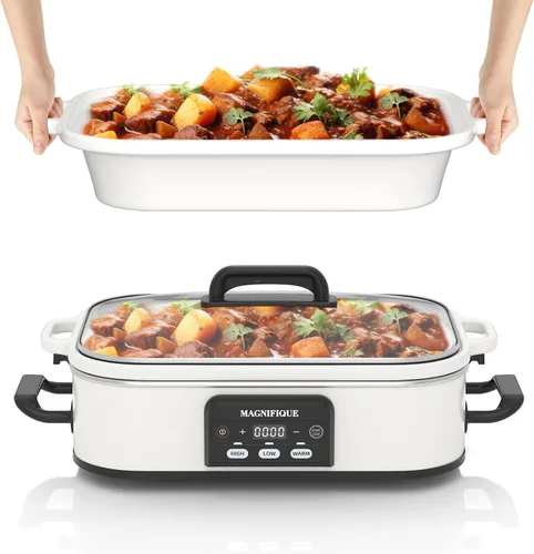 Miniatura 13 de Olla de cocción lenta programable de 4 cuartos de galón con plato de hornear de cerámica - Pequeño electrodoméstico de cocina perfecto para cenas