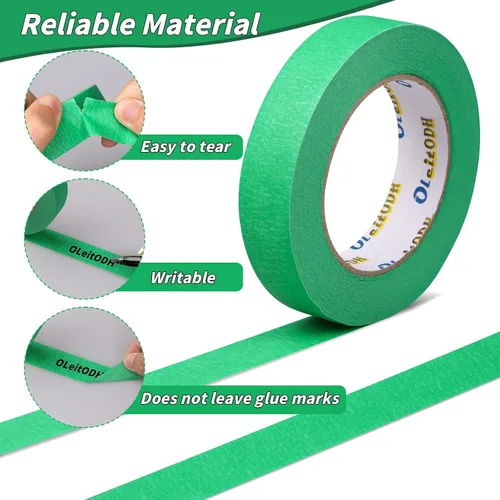 Miniatura 3 de Oleitodh 15 Rollos de Cinta Verde para Pintores a Granel 1 pulgada x 825 Yardas, Cinta de Enmascarar para Pintores Sin Residuos Cinta de Pintura