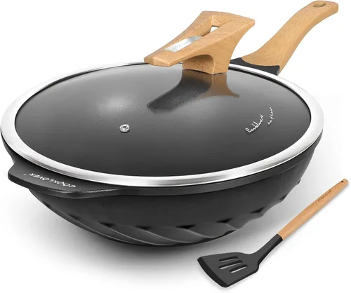Woks Antiadherentes y Sartenes para Saltear de Aluminio Fundido a Presión Resistente a los Arañazos 100% Libre de PFOA Sartén Wok de Inducción con