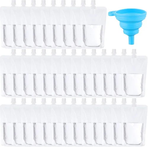 Miniatura 12 de Patelai 300 bolsas de plástico para líquidos, bolsas reutilizables para jugos, bolsas de viaje a prueba de fugas de agua a granel con embudo