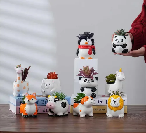 Miniatura 8 de Maceta de cerámica en forma de animal - Decoración única y encantadora para el hogar (vaca)