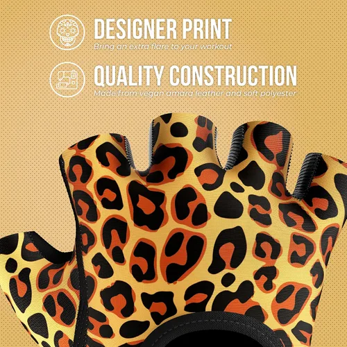Miniatura 4 de Contraband Pink Label 5297 Design Series - Guantes de levantamiento y remo con estampado de leopardo (par) – Ligero vegano medio acolchado