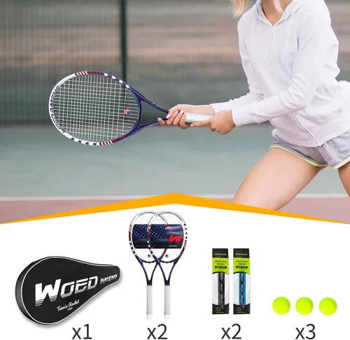Miniatura 5 de Juego de raquetas de tenis para adultos de 27 pulgadas, incluye raqueta de tenis, pelotas de tenis, amortiguadores de vibración, bolsa de tenis
