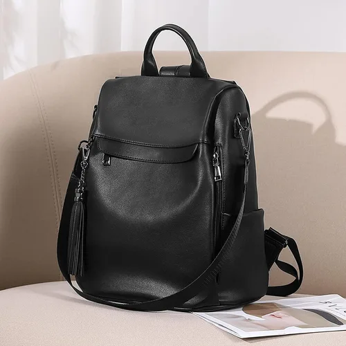Miniatura 31 de Bromen - Mochila tipo bolso de mano de piel antirrobo para mujer a la moda, Beige floral, L