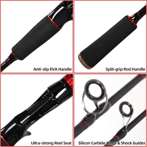 Miniatura 4 de Kilitn Combo de caña de pescar y carrete, caña de cebo de 2 piezas y carrete, puntas reemplazables de potencia L/M/MH, varilla de fibra de carbono