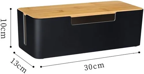Miniatura 2 de Caja organizadora de cables ABS con tapa de madera, caja de organización de cables para regletas de alimentación o protectores de sobretensión, caja