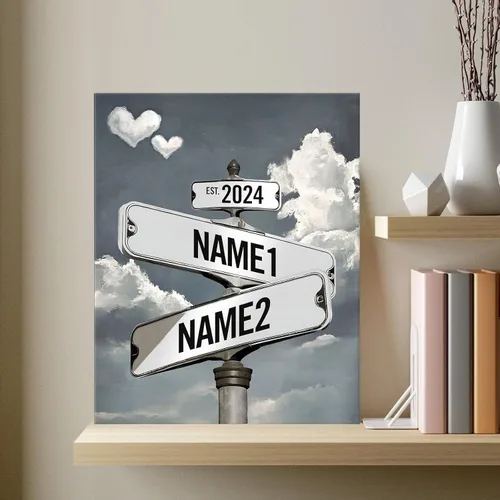 Miniatura 31 de Impresiones en lienzo personalizadas: letrero de calle Crossroads para parejas, arte de pared, nombres y fechas, regalo personalizado, impresión