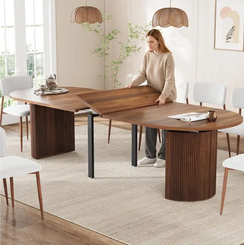 Miniatura 28 de weselon Mesa de comedor extensible de 42 a 105 pulgadas para 4 a 12, mesa de comedor ovalada expandible con base de pedestal estriada y pata