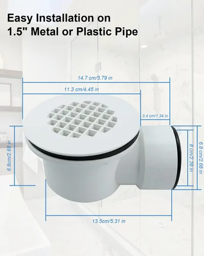 Miniatura 3 de Drenaje de base de ducha de perfil bajo, conjunto de drenaje de salida lateral de 1.5 pulgadas con colador perforado, drenaje de ducha de salida