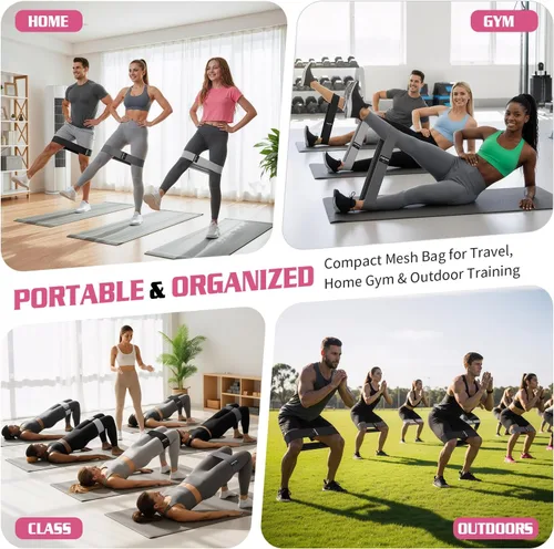 Miniatura 7 de 15 bandas de resistencia de tela para piernas, juego de bandas antideslizantes para entrenamiento, yoga, sentadillas y entrenamiento de cadera, 3