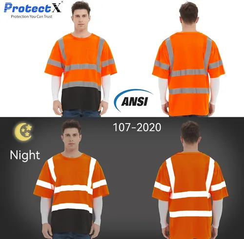Miniatura 4 de ProtectX Camiseta de seguridad reflectante de manga corta de alta visibilidad, camisas de alta visibilidad transpirables resistentes para hombres