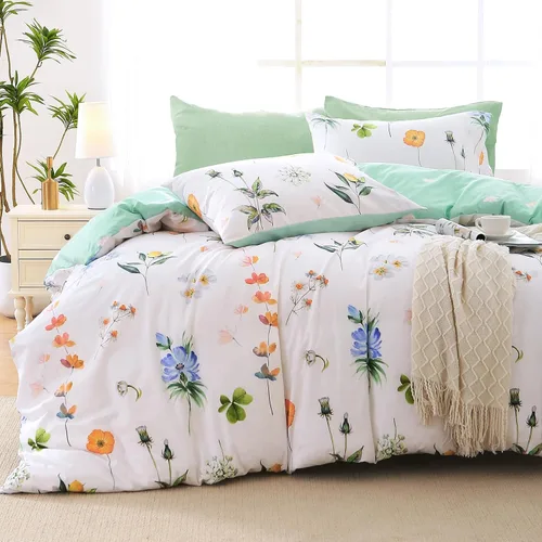 Miniatura 30 de MUXHOMO Juego de edredón tamaño individual XL, elegante juego de cama con estampado floral en una bolsa, 5 piezas, ultra suave y transpirable