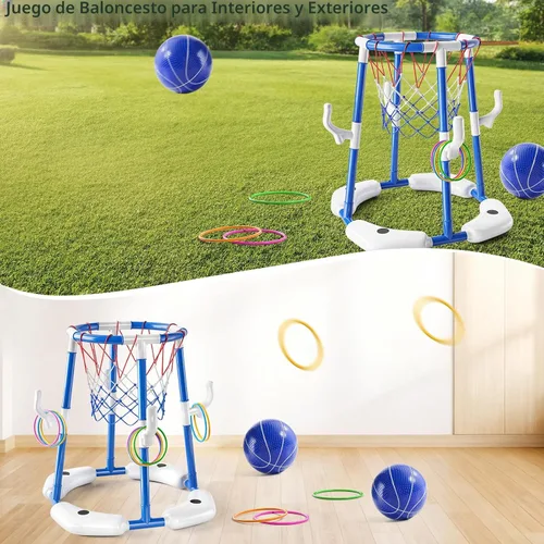 Miniatura 4 de NIPLOOOW Aro de baloncesto para piscina, juego de anillos flotantes 2 en 1 con 4 bolas y bomba, piscina al aire libre, juegos de baloncesto, juguete