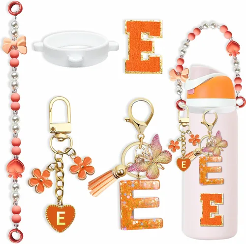 Miniatura 35 de Lindo Juego de Dijes de Letras para Botella de Agua Owala de 24oz, 32oz, 40oz, Owala Kids y Vaso de Café, FreeSip – Incluye Correa con Asa, para Rosa