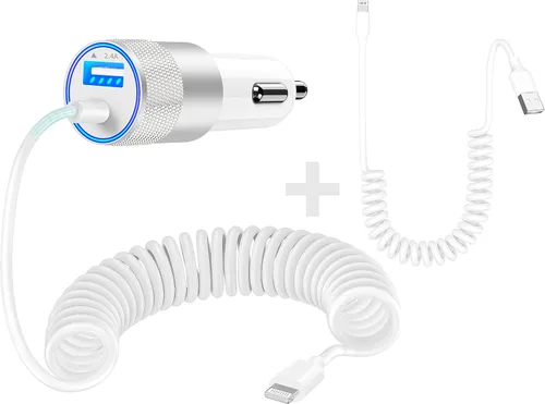 Miniatura 19 de 【Certificado MFi】Cargador rápido para iPhone de 4.8 A, cargador de coche USB dual Caiinei de 4.8 A, carga rápida, cable Lightning integrado de 6