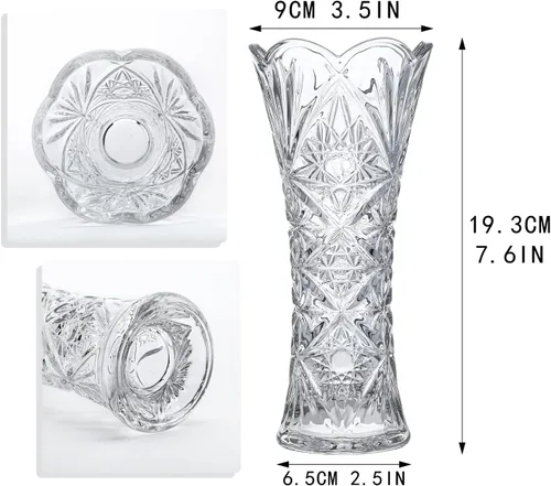 Miniatura 2 de Kanpura Florero de cristal transparente de 7.6 pulgadas, jarrón de cristal grueso para flores y decoración navideña, diseño de girasol (1 unidad)