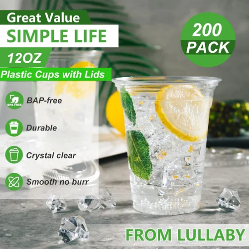 Miniatura 4 de Lullaby Paquete de 200 vasos de plástico desechables con tapas + 200 vasos de plástico desechables