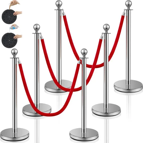 Miniatura 9 de Ferraycle 4 piezas 2025 Prom de acero inoxidable soporte 5 pies de cuerdas de terciopelo y poste para barreras de control de multitudes