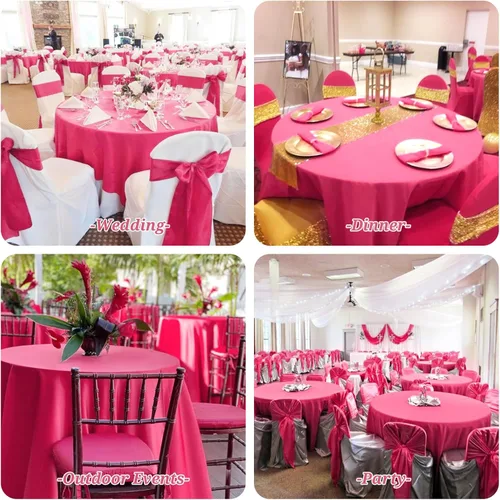 Miniatura 7 de Showgeous Paquete de 4 manteles redondos color rosa intenso de 120 pulgadas de poliéster para mesas redondas, manteles de tela decorativa lavable