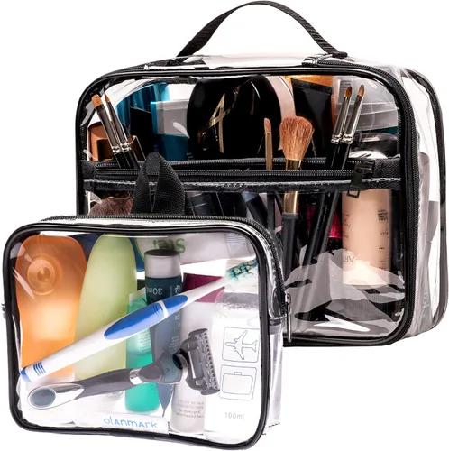 Olanmark Neceser transparente aprobado por la TSA - Bolsa de maquillaje transparente grande para viaje, Claro