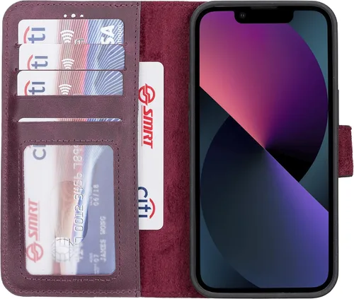 Miniatura 62 de HARDISTON Funda de piel auténtica de alta calidad hecha a mano para iPhone 11 Pro de 5.8 pulgadas, tarjeteros de doble folio, funda magnética Negro