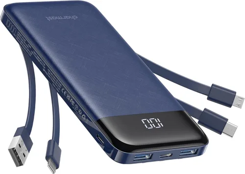 Miniatura 13 de charmast Cargador portátil de 10000 mAh, 4 cables integrados, 6 salidas/3 entradas, carga rápida de 3 A, compatible con iPhone, iPad, Samsung