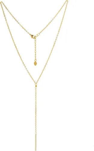 Cadena de oro de 18 quilates en forma de Y collar con perlas cultivadas de agua dulce y barra colgante minimalista en capas para mujeres y niñas