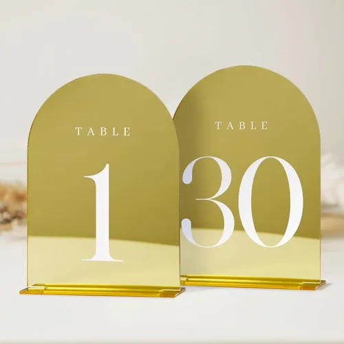 Miniatura 13 de Números de mesa de arco esmerilado para recepción de boda, paquete de 10 piezas de 5x7" Signos acrílicos de arco esmerilado con soporte, números