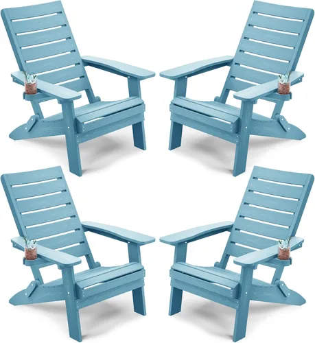 Miniatura 21 de YEFU Sillas Adirondack plegables para exteriores: silla de gran tamaño para hoguera resistente con respaldo de arco cómodo y soporte para tazas