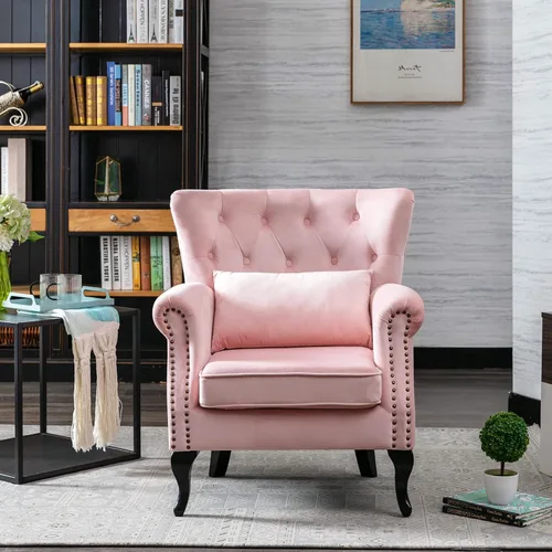 Miniatura 2 de LZAREAL Juego de 2 Sillones de Lectura Accent con Brazos para Sala de Estar, Dormitorio, Sillón de Esquina Cómodo Moderno de Mediados de Siglo, rosa