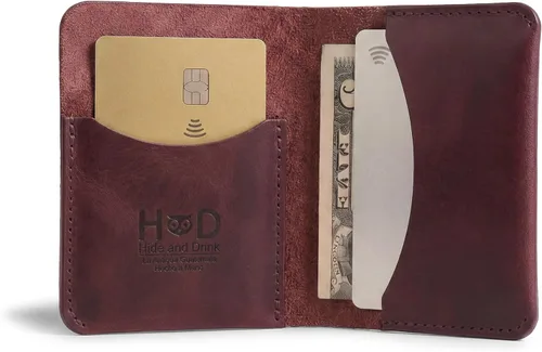 Hide & Drink, Tarjetero plegable hecho a mano de cuero de grano completo, almacenamiento de tarjetas de crédito, organizador de dinero, caja de
