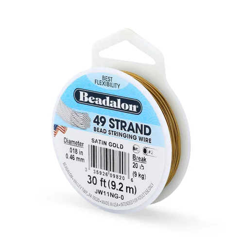 Miniatura 9 de Beadalon Alambre de cuerda de cuentas de acero inoxidable de 49 hebras, 0.024 pulgadas / 0.024 in, oro satinado, 30 pies / 30.2 ft Dorado satinado