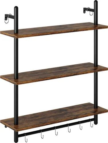 Miniatura 9 de Bestier - Estantería industrial de 3 niveles para tubos, estantes flotantes para libros para pared, estantes colgantes de almacenamiento con barra