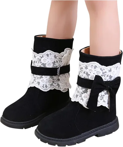 Miniatura 3 de Baby Girls Snow Boots Kids Booties Non-Slip Princess Shoes Toddler Winter Warm Prewalker Lace Bow Shoes Fleece Footwear