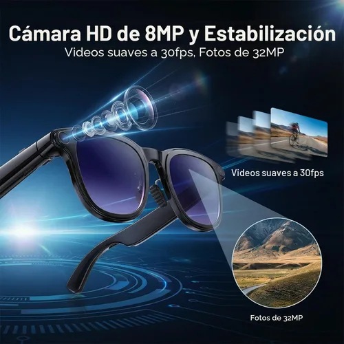 Miniatura 4 de Lentes inteligentes AI con cámara, gafas de cámara Bluetooth HD de 8 MP, gafas de sol de grabación de video 1080P para mujeres y hombres, traducción