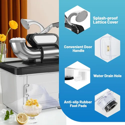 Miniatura 9 de ARLIME Máquina de cono de nieve, trituradora de hielo eléctrica de 300 W de 660 LBS/H con cuchillas dobles e interruptor de encendido/apagado de Rojo