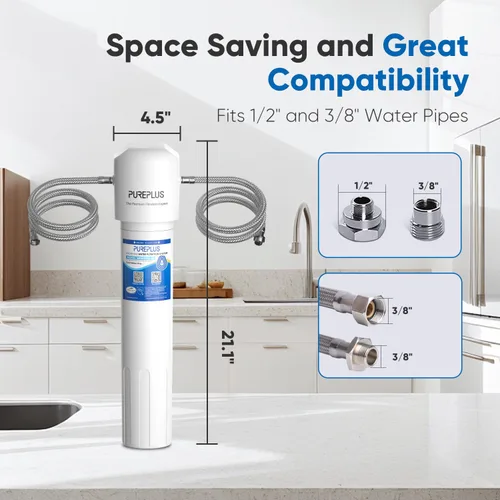 Miniatura 3 de PUREPLUS Filtro de agua para debajo del fregadero, capacidad de 40,000 galones, 99.99% de reducción de cloro, certificado NSF/ANSI 42, elimina