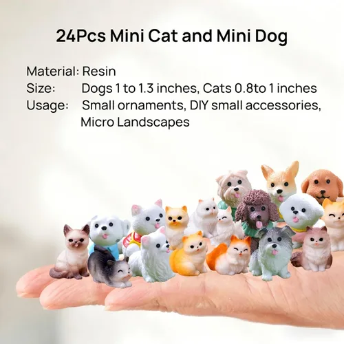 Miniatura 6 de Juego de 24 mini figuras de gato y perro, lindos modelos realistas de animales de resina y adornos para pasteles, adornos en miniatura