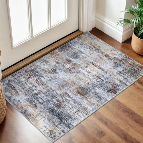 Miniatura 206 de IOHOUZE Alfombra pequeña abstracta de 2 x 3 pies, alfombra de entrada lavable para entrada interior, alfombras con respaldo de goma, alfombra gris