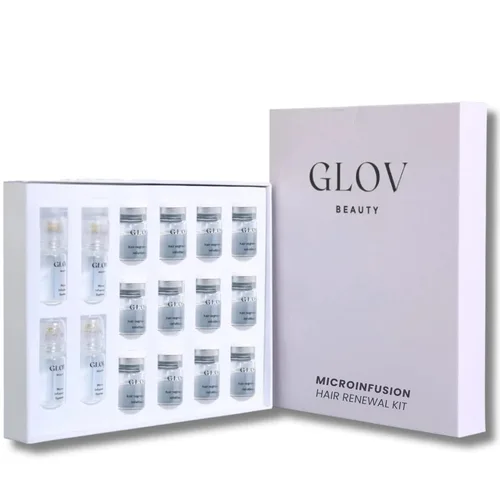 Kit de Renovación Capilar Micro Infusión de Glov Beauty – Estampación Dérmica de Oro de 0.25 mm con Ácido Hialurónico, Péptido y Suero Ampollas