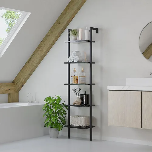 Miniatura 7 de YMYNY Estantería de escalera estrecha de 5 niveles, estantería industrial montada en la pared, estante abierto con marco de metal, estantes de Negro