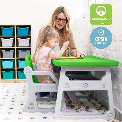 Miniatura 6 de ECR4Kids Escritorio y Silla Plus para Niños, Muebles para Niños, Verde Hierba/Gris Claro, 2 Piezas
