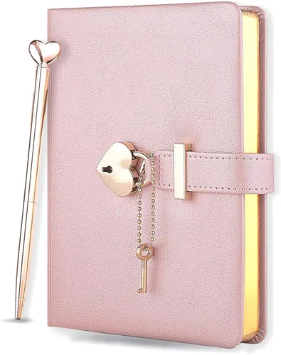 Miniatura 10 de Agenda personalizada con cerradura y llave para niñas, tamaño B6 de 5.3 x 7 pulgadas, 290 páginas con bordes dorados, cierre de corazón dorado
