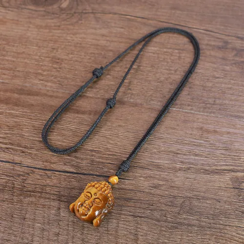 Miniatura 6 de Collar con colgante de cabeza de Buda con ojo de tigre genuino, Piedra