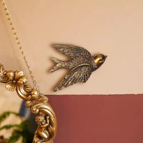Miniatura 3 de S-MANTIS Escultura de Pared Vintage, Arte de Pared de Frontón Antiguo para Pasillo, Pájaro Pintado a Mano con Exquisitos Detalles de Alas y Plumas